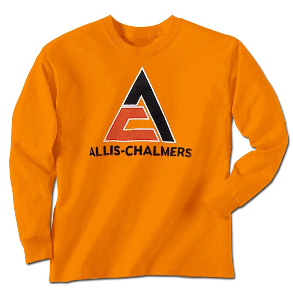 Allis Chalmers Men's Orange Worn Triangle Logo Long Sleeve T-Shirt